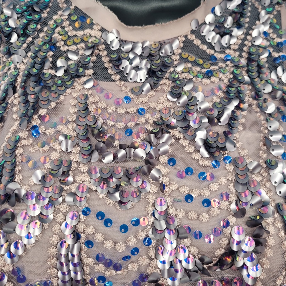 NWT ZARA Embellished Sequin Blouse Top Tank Cropped Sheer Beaded Pastel Sparkly - Picture 3 of 12